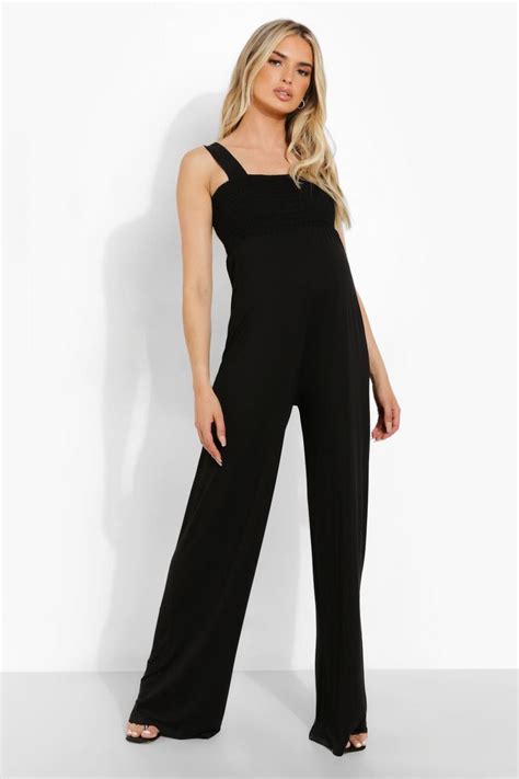 Womens Maternity Shirred Wide Leg Jumpsuit Boohoo Uk