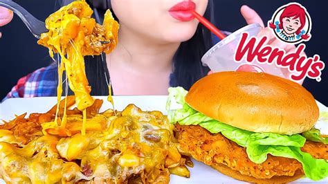 Asmr Wendy S Spicy Crispy Chicken Sandwich Chili Cheese Fries Mukbang