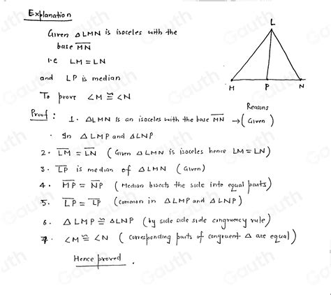 Solved Complete The Following Proof Given Lmn Is An Isosceles With