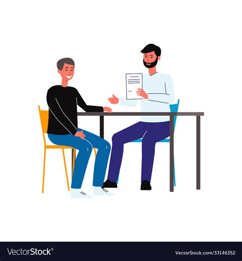 Cartoon salesman and customer sitting at table Vector Image