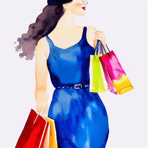 Premium Vector Watercolor Woman Shopping