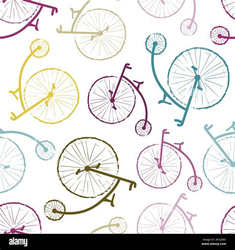 Seamless Pattern With Colorful Retro Bicycles Vector Background With