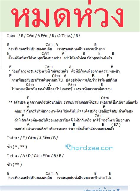 คอร์ดเพลงหมดห่วง จาก โอ๊ต ปราโมทย์