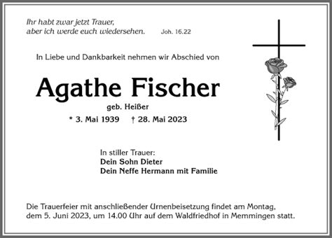 Traueranzeigen Von Agathe Fischer Allg Uer Zeitung