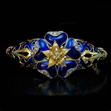 Antique Blue Enamel Diamond Gold Bangle Bracelet Ref: 245864 - Antique ...