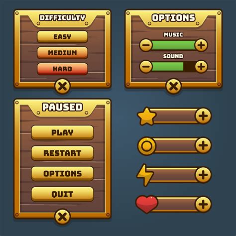 Game Wood And Gold UI Menu 2884323 Vector Art At Vecteezy