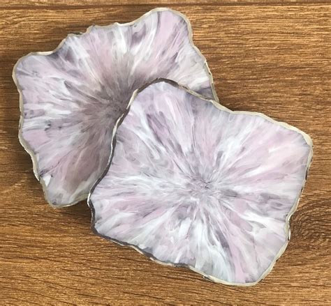 Purple Lilac Marble Style Resin Coasters Handmade Geode Etsy