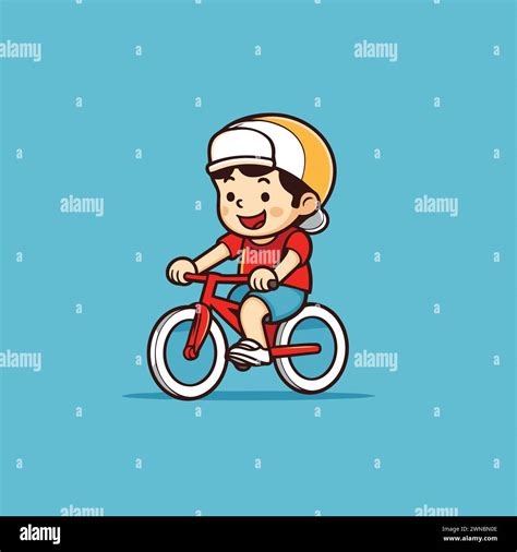 Cute Boy Riding A Bicycle Vector Illustration Cartoon Style Stock