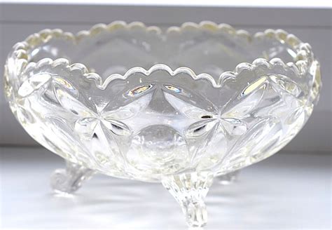 Antique Round Footed Bohemia Cut Crystal Glass Bowl Beautiful Etsy