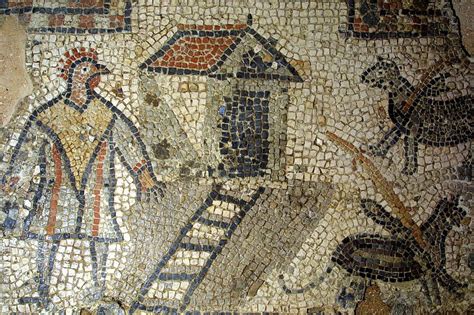 Roman Mosaic Showing The Mysterious Figure Of A Man With The Head Of A