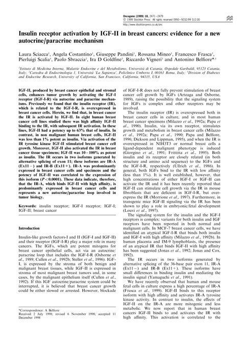 Pdf Insulin Receptor Activation By Igf Ii In Breast Cancers Evidence