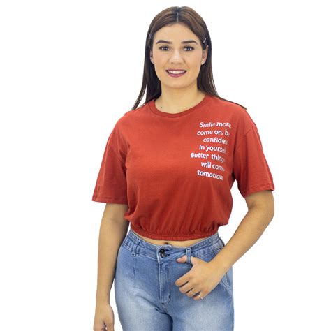 Camiseta Cropped El Stico Feminina Lecimar Vermelha Marshoes