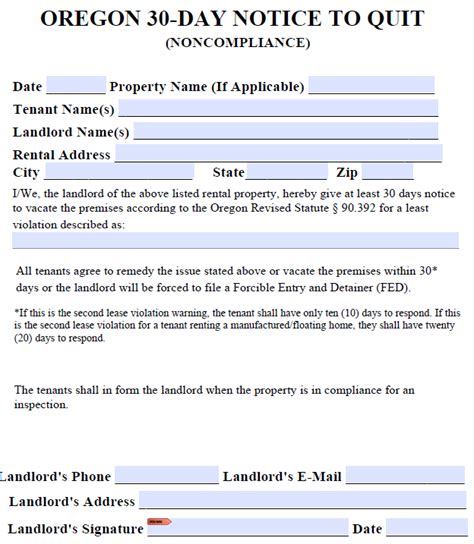 30 Day Notice To Landlord Oregon Template