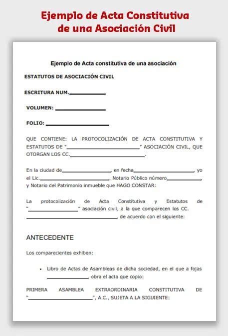 Ejemplos De Actas Constitutivas 4 Plantillas Descargables