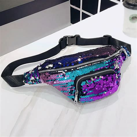 2018 Fashion Sequins Glitter Belt Bags Casual Pu Leather Waist Bag Multicolor Women Female Bum