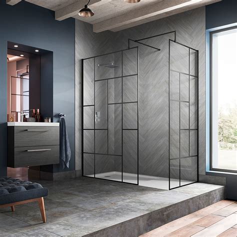 Hudson Reed Abstract Frame Wetroom Screen With Support Bar 1100mm