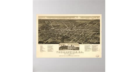 1885 Thomasville Ga Birds Eye View Panoramic Map Poster Zazzle