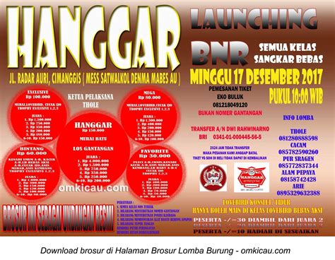 Brosur Lomba Burung Berkicau Launching Hanggar Bnr Depok Desember