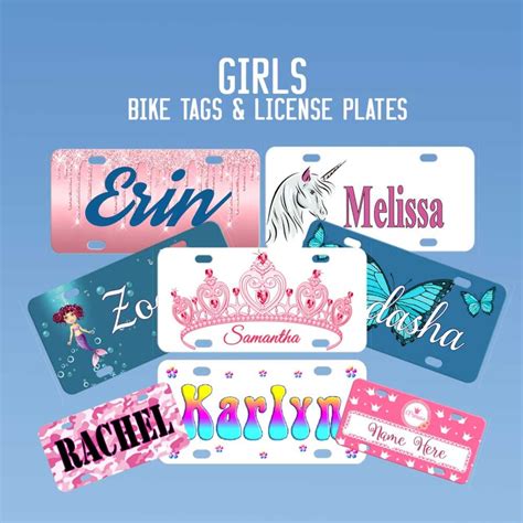 Custom Bicycle License Plates For Girls Personalized With Any Name 6 Sizes Of Girl S Theme