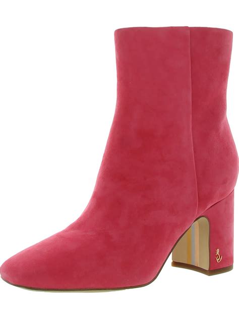 Sam Edelman Fawn Dahlia Pink Block Heel Squared Toe Fashion Ankle Boots