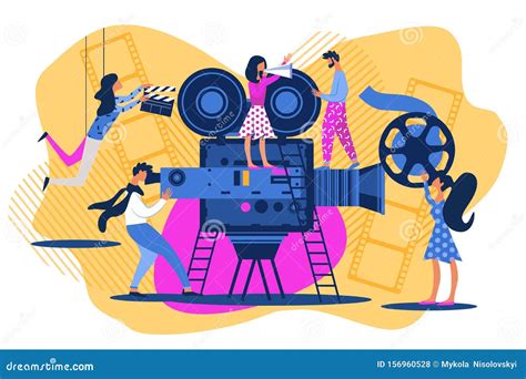 Cartoon People on Movie Set Cinema Scene Shoot Stock Vector - Illustration of backstage, action ...