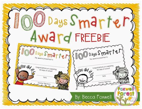 100 Days Smarter Award Freebie 100th Day Of School Crafts 100 Days