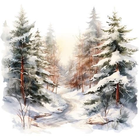 Floresta De Inverno Para O Natal Evento Aquarela Estilo Ai Gerado PSD