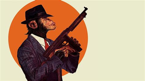 HD wallpaper: monkey holding rifle illustration, chimpanzees, gun ...