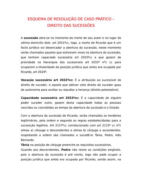 Esquema DE Resolução DE CASO Prático Direito DAS Sucessões ESQUEMA