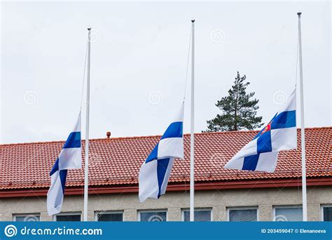 Three Finnish Flags Lowered To Half Mast On The Occasion Of Mourning At