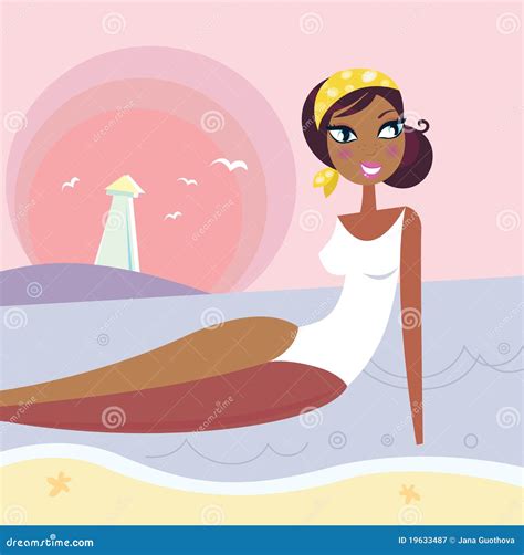 Summer Woman Lying In Sea Water Near Beach Stock Vector Illustration