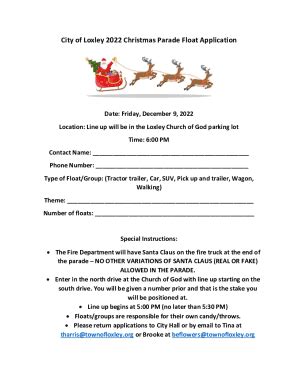 Fillable Online Christmas Parade Float Application Fax Email Print