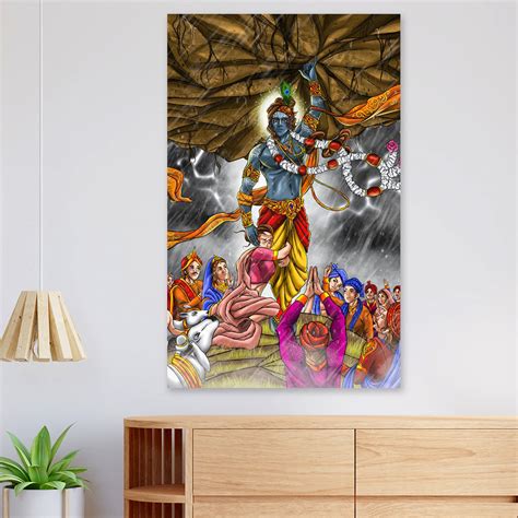 FineArts Canvas Painting - Krishna Lift Govardhan Parvat | SkinsLegend