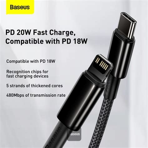 Baseus Online Baseus Tungsten Gold Fast Charging Data Cable Type C To Ip Pd 20w 1m Black