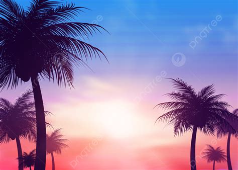 Summer Abstract Silhouette Of Coconut Tree Under Blue Sky Background