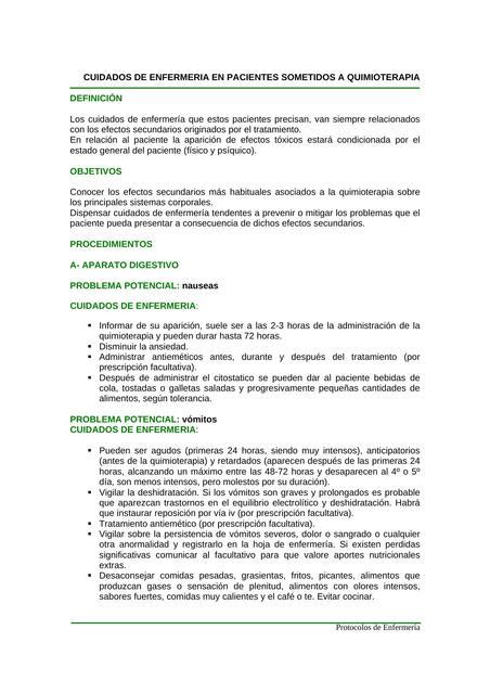 Cuidados de Enfermería en Pacientes Sometidos a Quimioterapia Diana