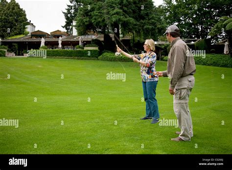 Fishing Lesson On The Grounds At Huka Lodge Taupo New Zealand Stock