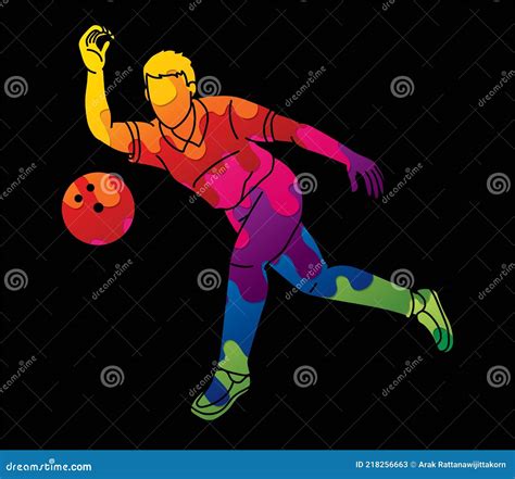 Bowling Sport Joueur Masculin Pose Cartoon Graphique Vecteur