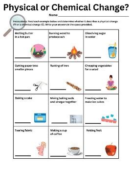 Worksheet Physical Or Chemical Changes Of Matter TPT