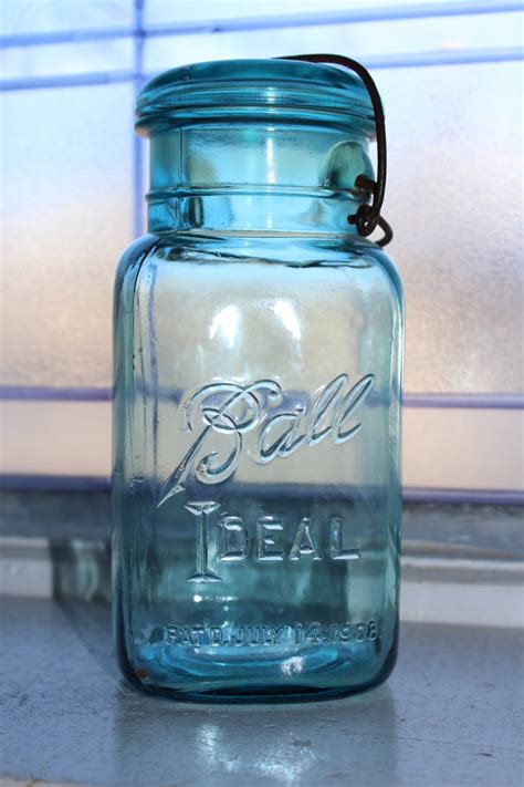 Square Blue Ball Jar Quart Blue Ball Ideal Mason Jar Vintage 1923 To 1933 Glass Lid Wire Closure