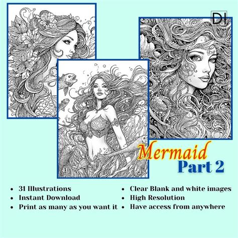 Mermaid Coloring Book Pages Printable Adult Fantasy Sirens ぬり絵