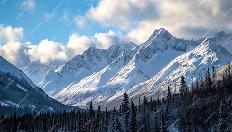 Premium Photo Snowy Mountains Of Alaska Landscape With Forests