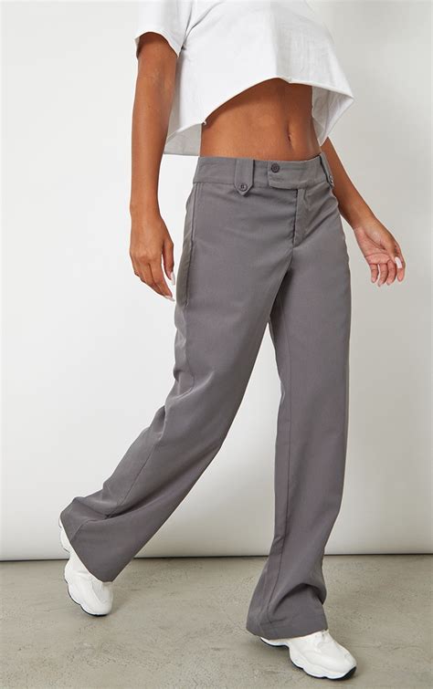 Charcoal Grey Peach Skin Low Rise Tailored Trousers Prettylittlething