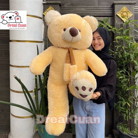 Jual Boneka Teddy Bear Beruang Besar Jumbo Chubby Syal Telapak Love