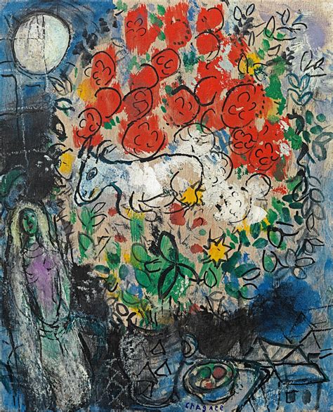 Marc Chagall Esquisse Pour Chèvre Dans Un Bouquet Or Le Bouquet Rouge