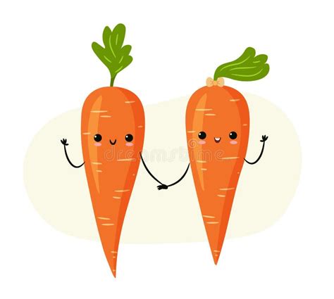 Cute Carrot Character Icons Isolated Couple Of Cartoon Carrots Stock