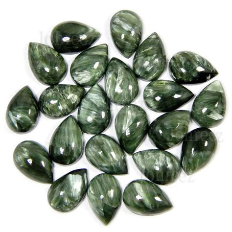 Natural Green Seraphinite Pear Cabochon Loose Gemstone 3x5mm To 15x20mm