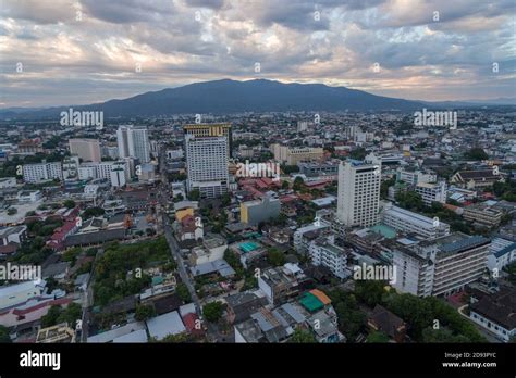 Chiang Mai City buildings in Thailand Aerial Drone Photo view Stock ...