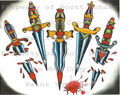 Items Similar To 2015 Traditional Daggers Tattoo Flash Sheet On Etsy