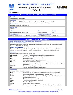 Sodium Cyanide Solution Msds Fill Online Printable Fillable Blank